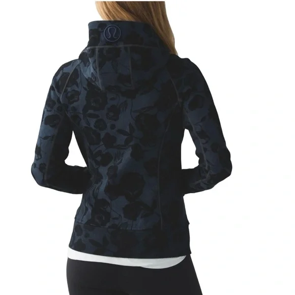 RARE: Lululemon Scuba Full Zip Hoodie Il Flat Inky Floral hHathered Blue Size 12 - Picture 2 of 10